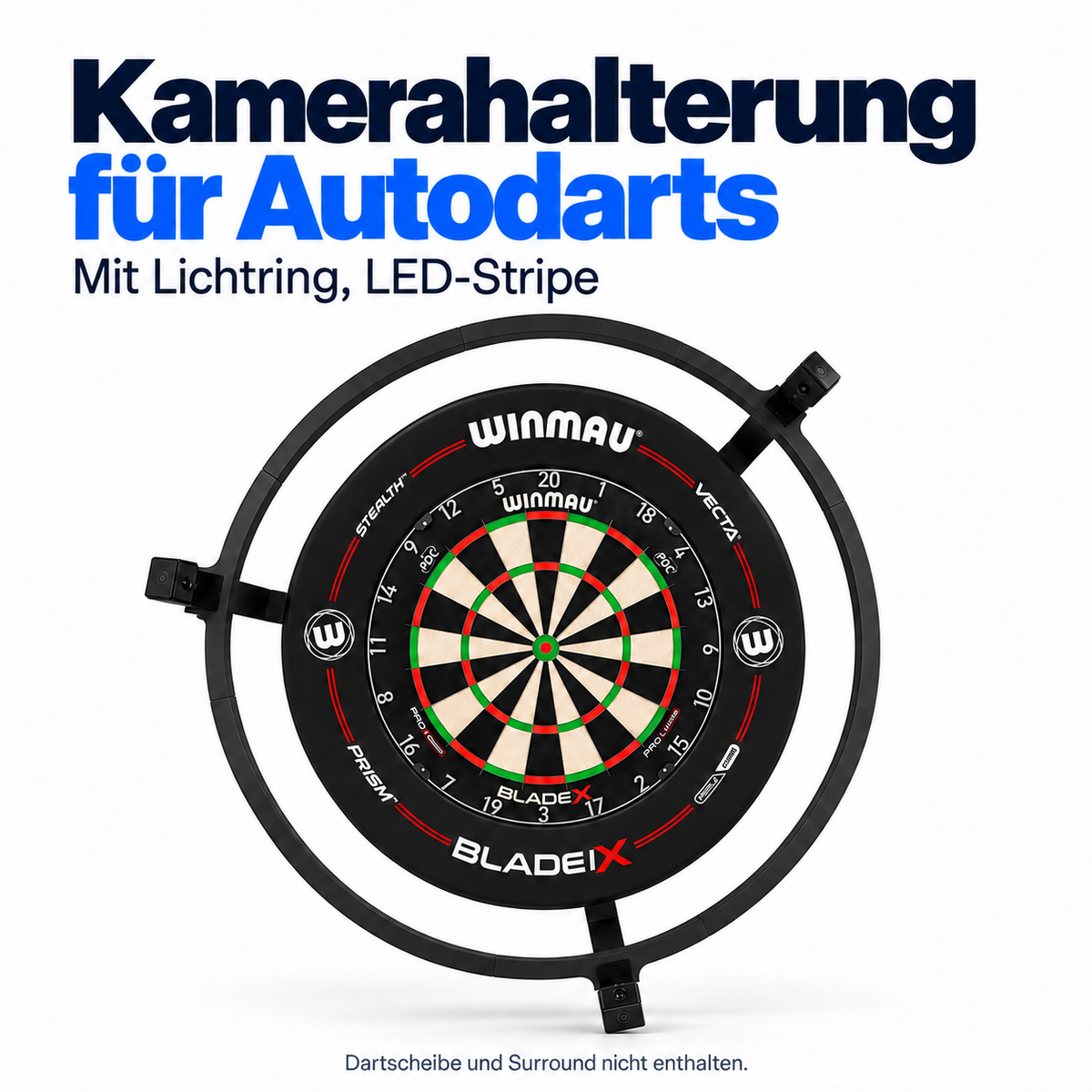 Camerahouder voor autodarts met lichtring (inclusief ledstrip) + optionele camera's