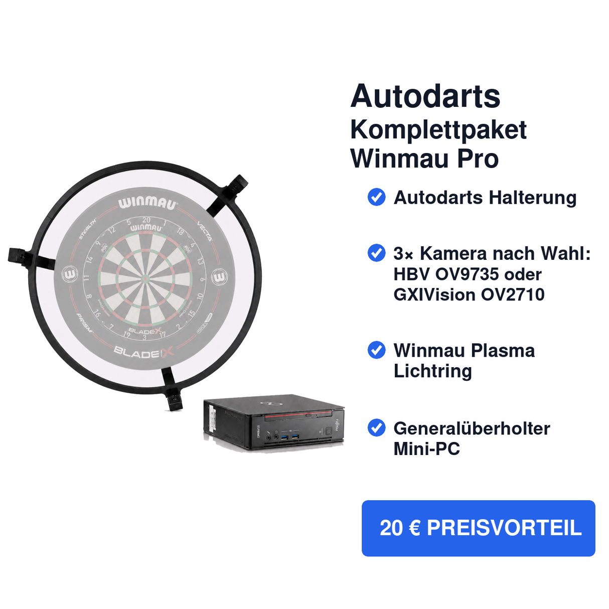 Autodarts Komplettpaket Winmau Pro - Autodarts Halterung + Kamera + PC + Winmau Plasma