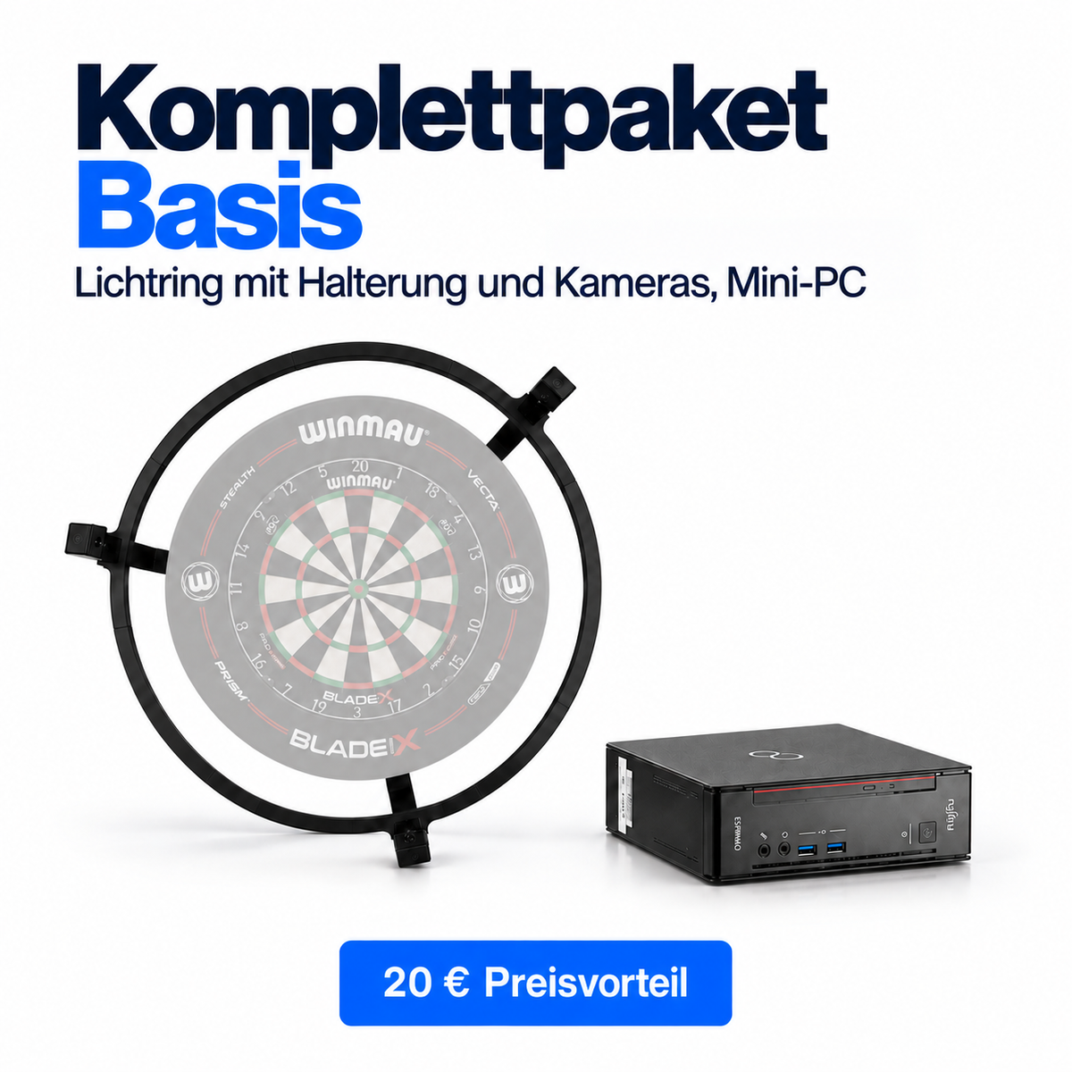 Autodarts Komplettpaket Basis - Autodarts Halterung + Lichtring inkl. LED + Kamera + PC