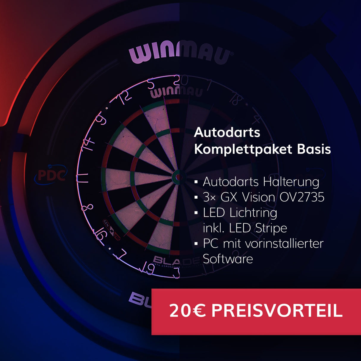 Autodarts Komplettpaket Basis - Autodarts Halterung + Lichtring inkl. LED + Kamera + PC